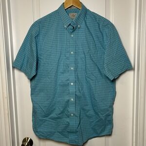 L.L.Bean Wrinkle Resistant Traditional Fit Teal Check Pattern Button Up Shirt
